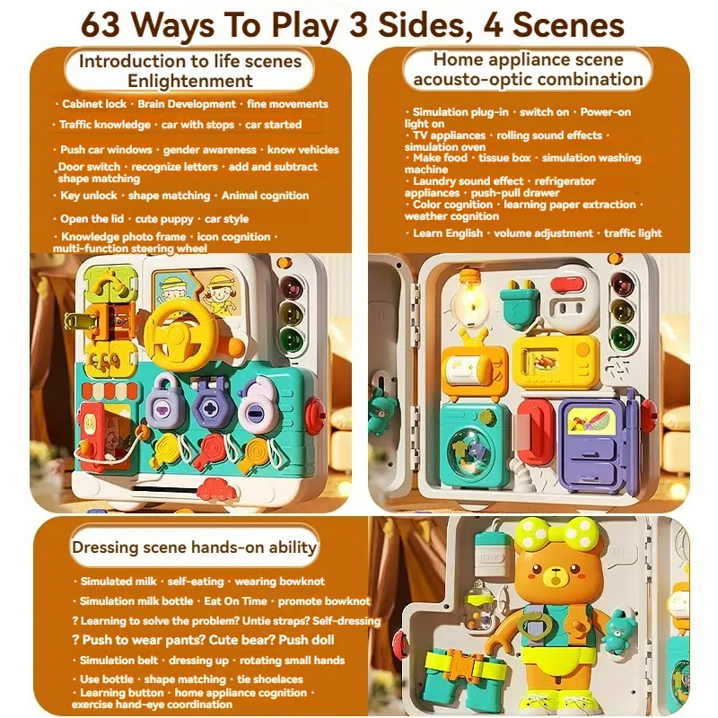 Baby Sensory Busy Board Montessori Toys Music Lights Switch Multifunction Travel Play Early Educational Activities Toy for Kids