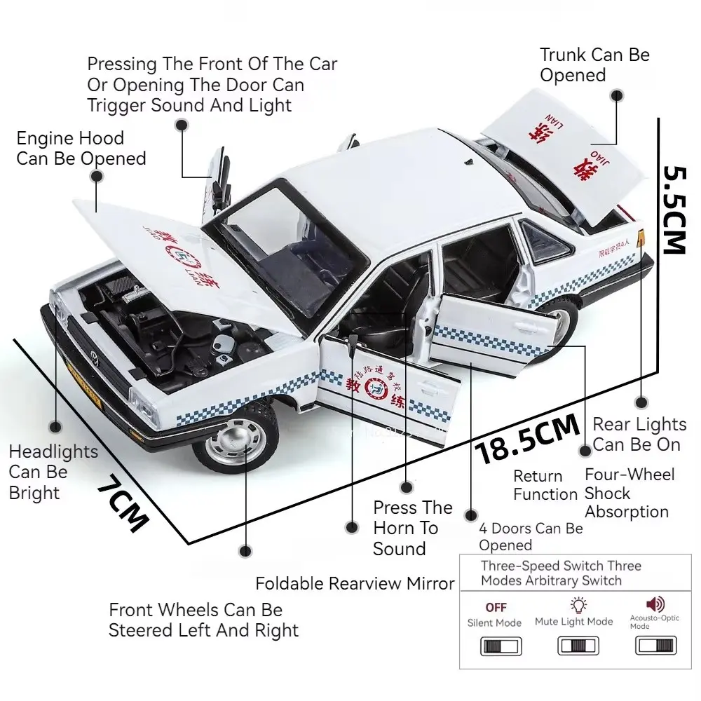 1:24 Retro Santana Car Model Toy Doors Opened Sound Light Police Cars Alloy Diecast Coach Vehicle Models Collection Kids Gifts