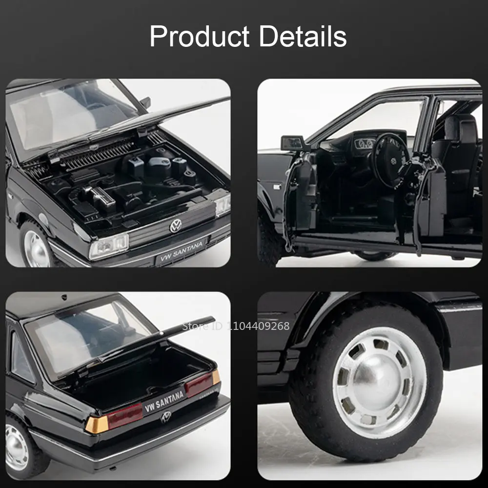 1:24 Retro Santana Car Model Toy Doors Opened Sound Light Police Cars Alloy Diecast Coach Vehicle Models Collection Kids Gifts