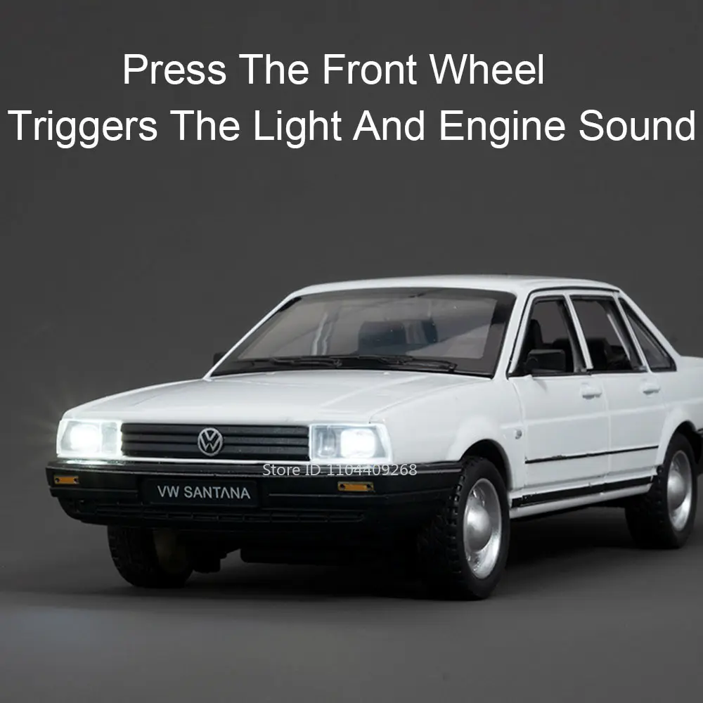 1:24 Retro Santana Car Model Toy Doors Opened Sound Light Police Cars Alloy Diecast Coach Vehicle Models Collection Kids Gifts