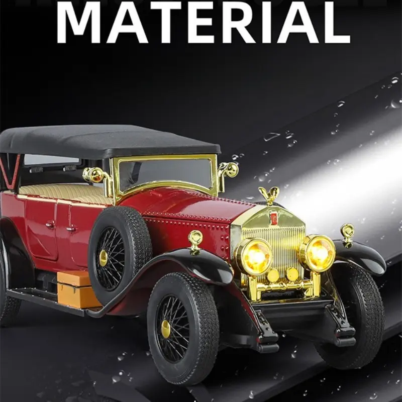 Simulation 1:24 Phantom Vintage Car Alloy Car Model Collection Ornaments Sound Light Pull Back Boy Gift Sound Light Miniature