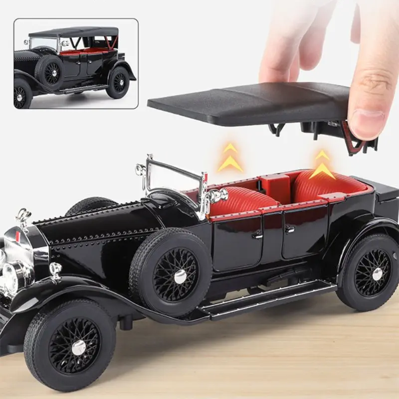 Simulation 1:24 Phantom Vintage Car Alloy Car Model Collection Ornaments Sound Light Pull Back Boy Gift Sound Light Miniature