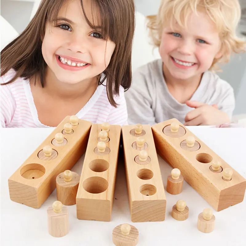 Children Cylinder Socket Puzzles Toy Baby Senses Development Size Matching Game Kid Preschool Montessori Educational Wooden Toy