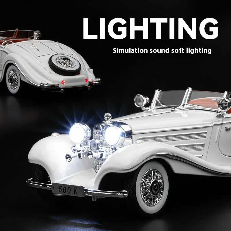 1:24 500K Classic car Alloy Metal Diecast Car Model Sound & Light Desktop Collection Hobby Ornaments Gift Boy C366