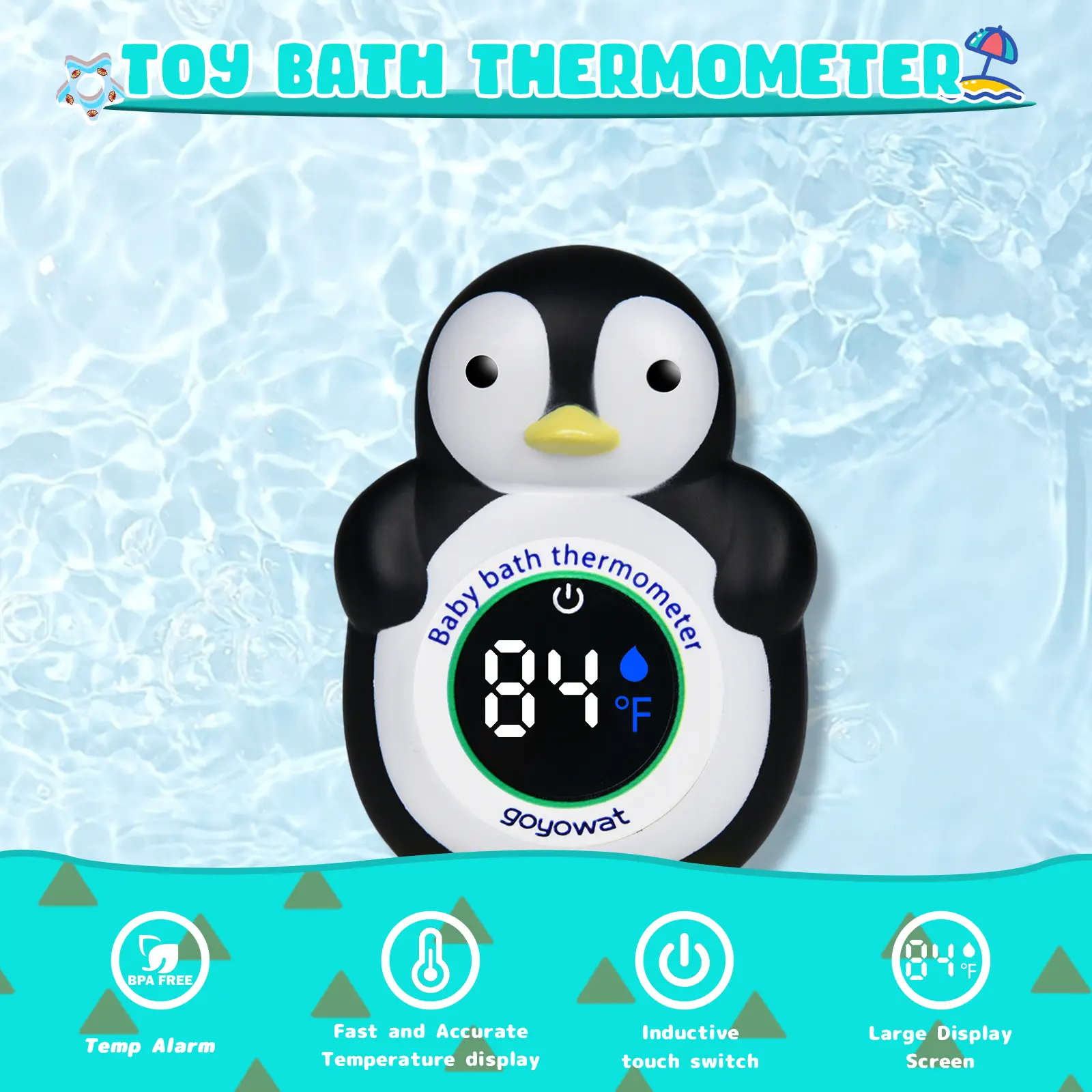 Cartoon toy baby bath thermometer LED display water temperature meter baby water temperature safety sensor color alarm cold/hot