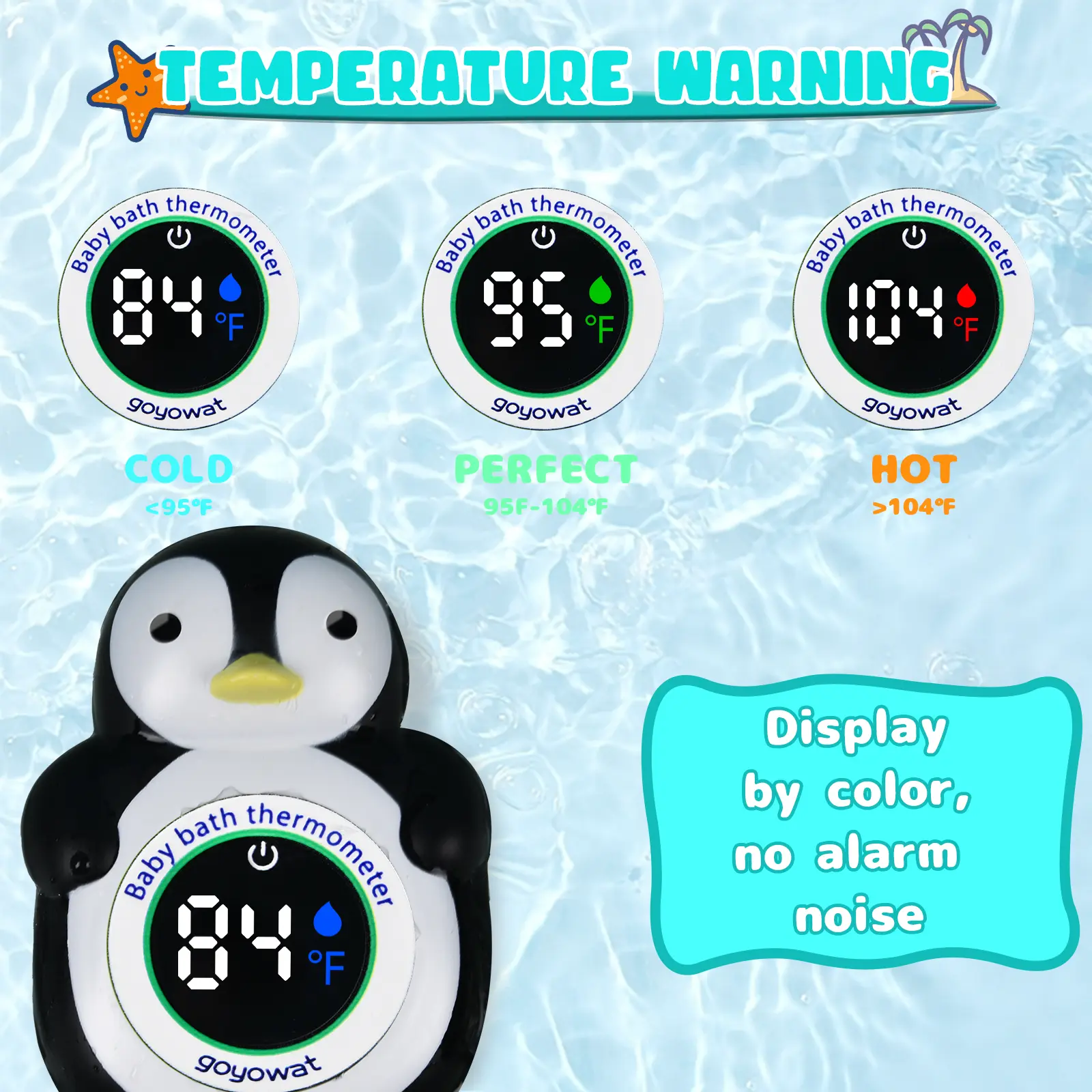 Cartoon toy baby bath thermometer LED display water temperature meter baby water temperature safety sensor color alarm cold/hot