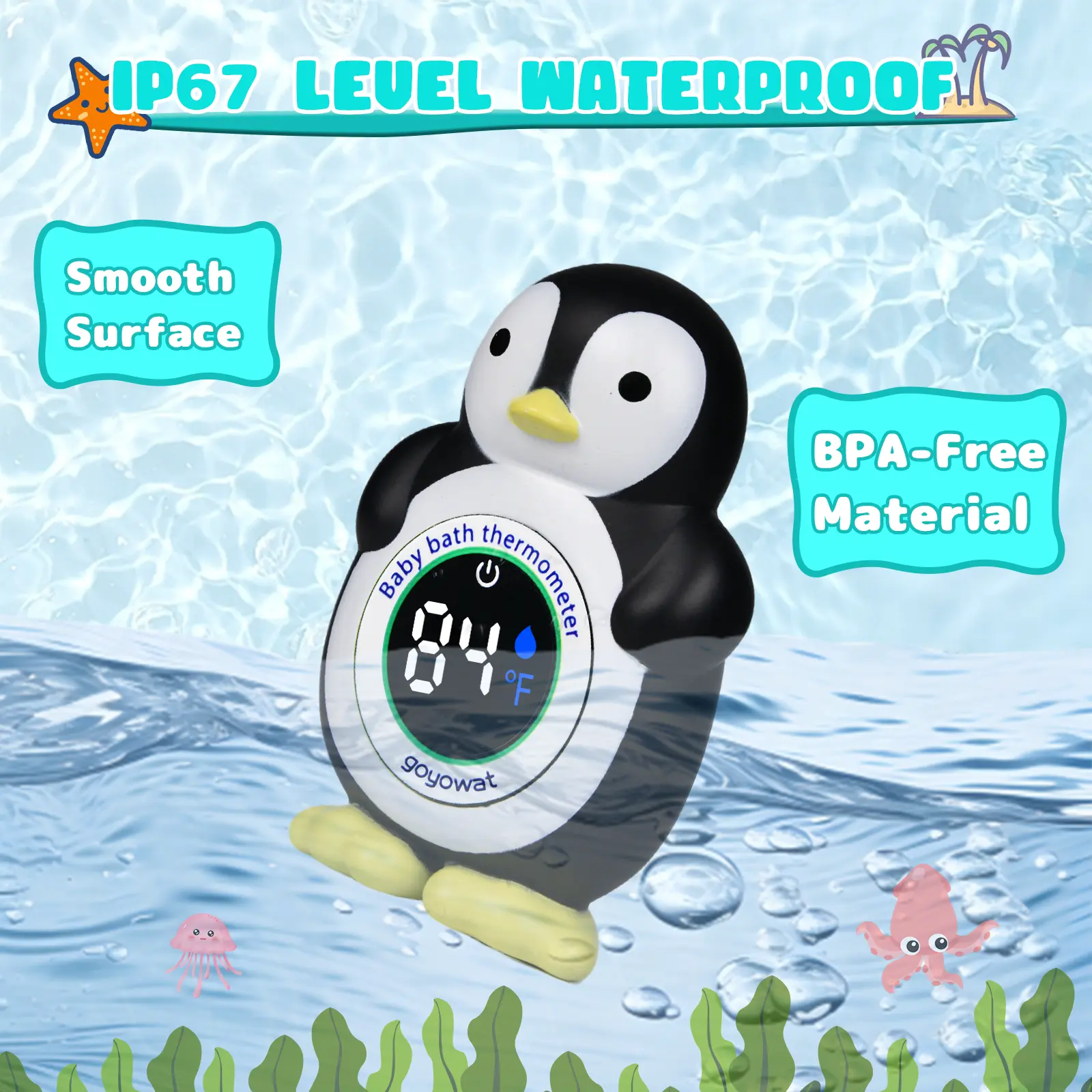 Cartoon toy baby bath thermometer LED display water temperature meter baby water temperature safety sensor color alarm cold/hot