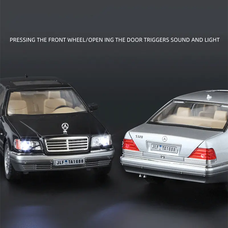 1:24 W140 S320 SEL Street Edition Alloy Classic Car Model Diecasts Metal Retro Old Vehicles Car Model Sound Light Kids Toys Gift
