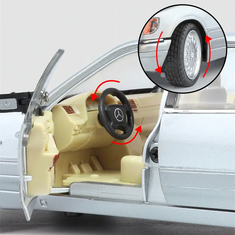 1:24 W140 S320 SEL Street Edition Alloy Classic Car Model Diecasts Metal Retro Old Vehicles Car Model Sound Light Kids Toys Gift
