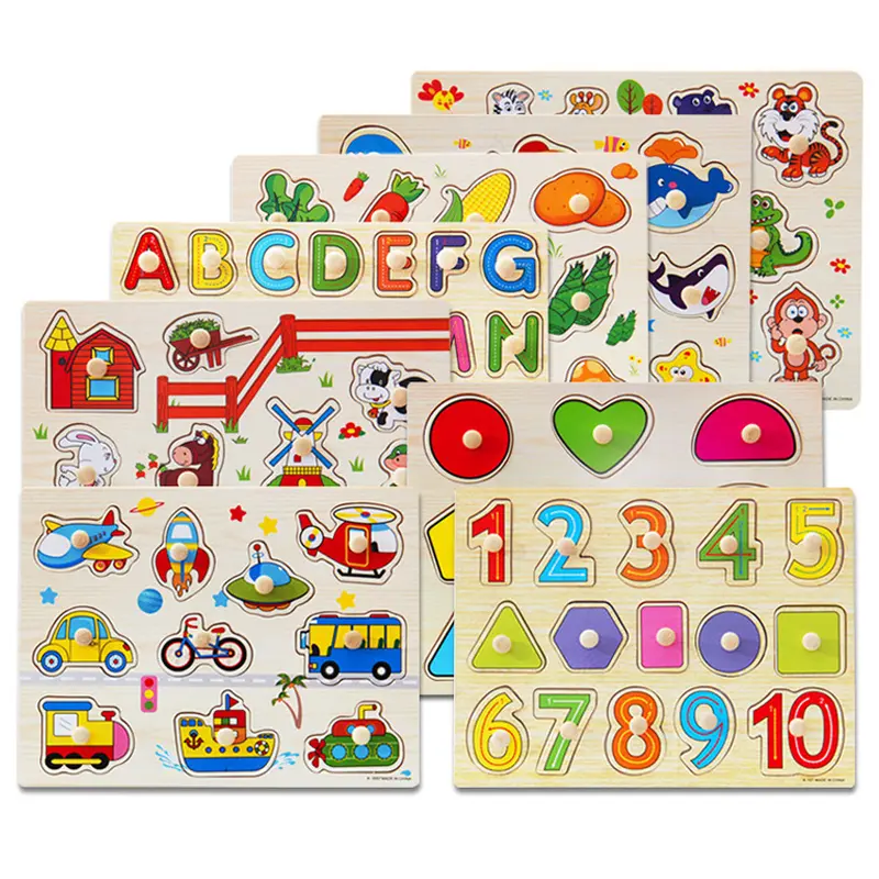 Baby Wooden Grab Board Toys Puzzle Early Education Montessori Toy Shape Cognition Grasp Practice Concentration Gift for Kids TMZ