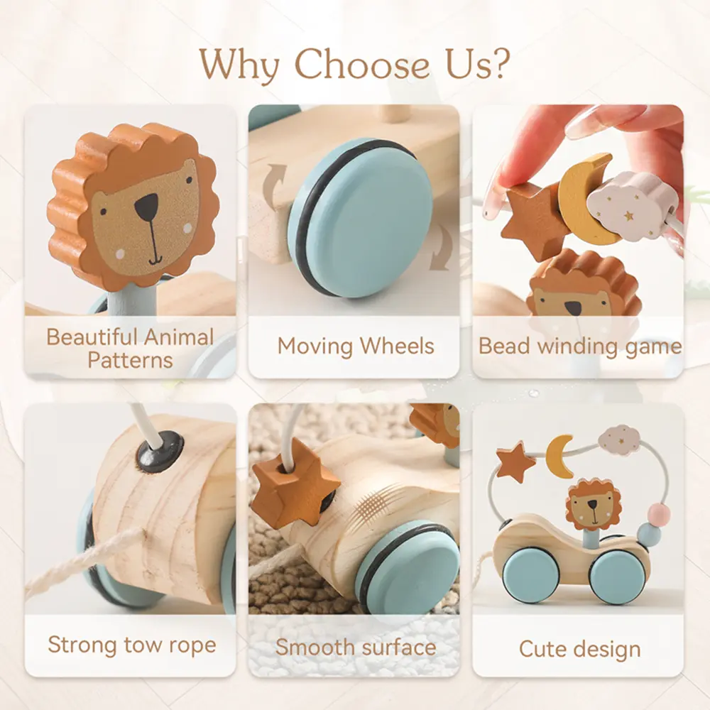 Montessori Wooden Baby Trailer Toys Multi-Function Colorful Cartoon Building Blocks Dragging Car Parent Child Game Toy Baby Gift