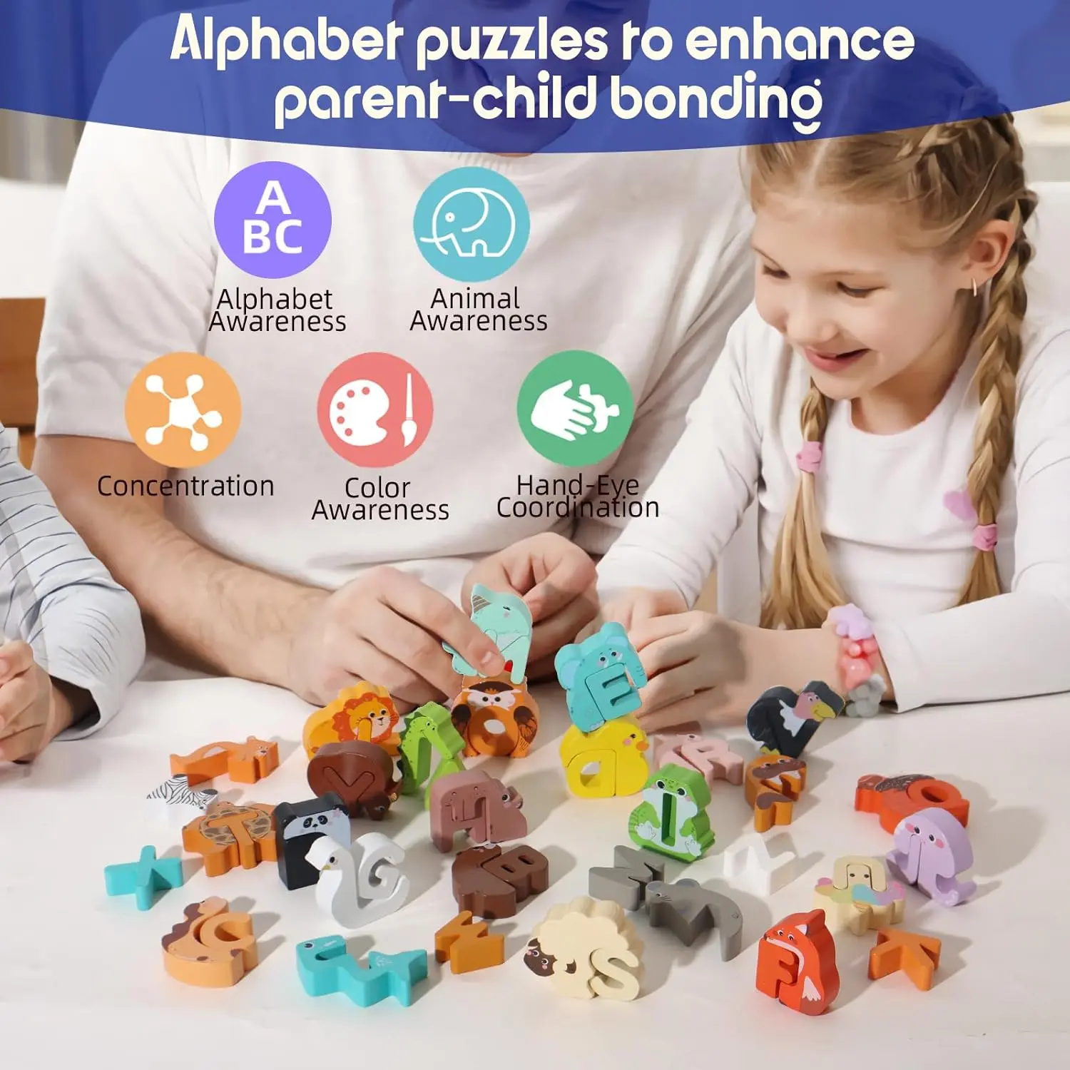 Wooden Puzzle Sorting Toys Animal Alphabet Matching Game Montessori Educational Toys for Toddlers Preschool Learning Activities