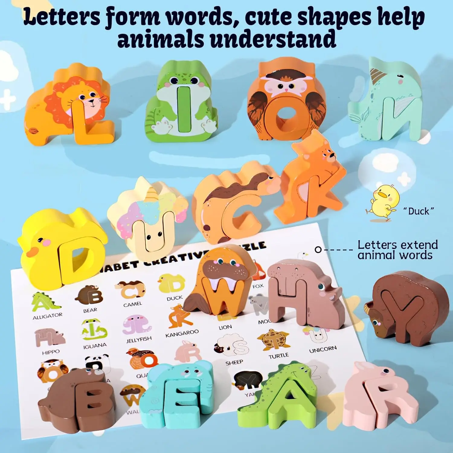 Wooden Puzzle Sorting Toys Animal Alphabet Matching Game Montessori Educational Toys for Toddlers Preschool Learning Activities