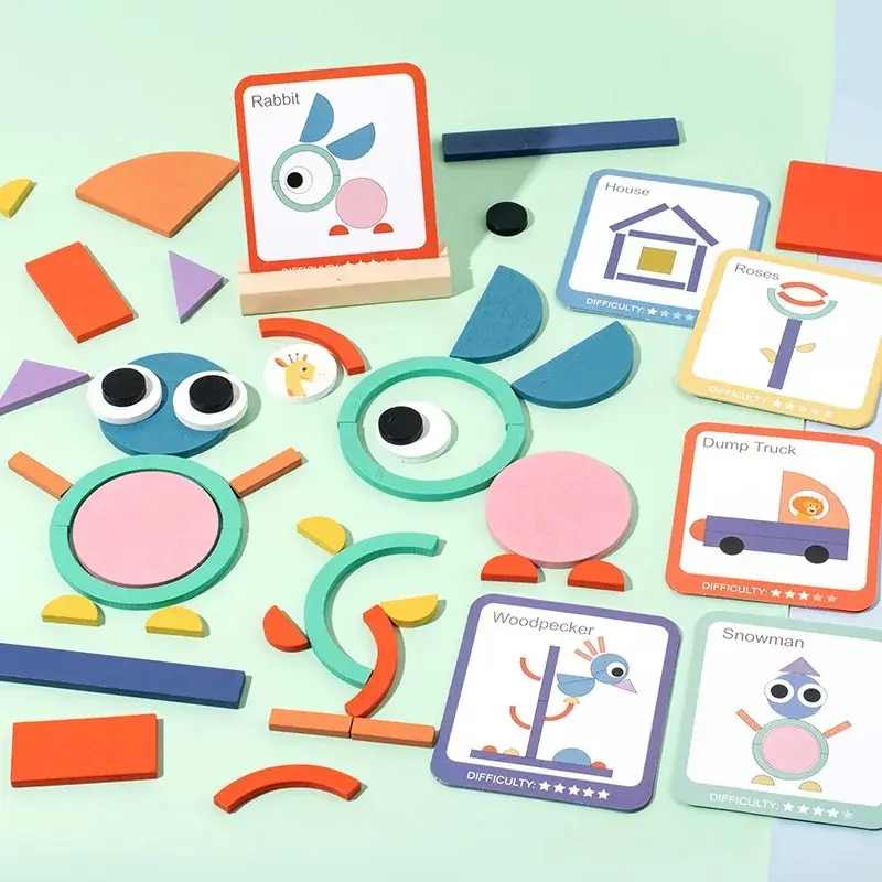 Kids Montessori Toys Creative Sticks & Rings Puzzle Color Sorting Shape Matching Preschool Education Toys Fine Motor Skills Toy