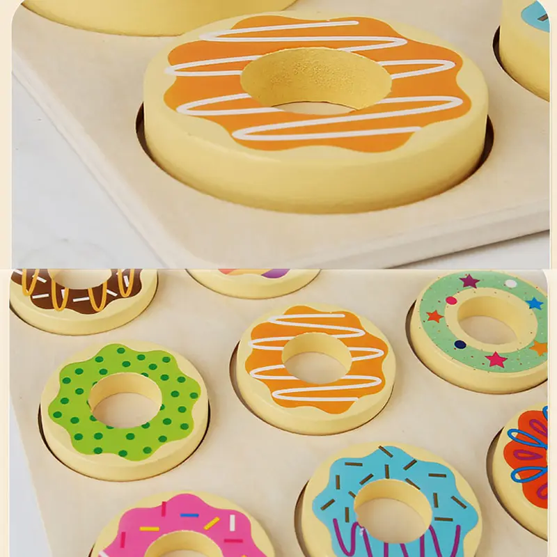 Montessori Matching Toys Wooden Doughnut Colors Pairing Game Early Education Puzzle Matching Sorting Game for School Teachers