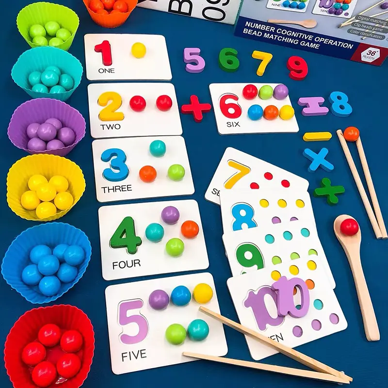 Wooden Montessori Clip Beads Toy Color Sorting Matching Early Learning Educational Toys For Children Kids Fine Motor Training