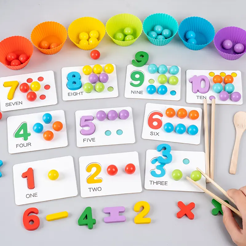 Wooden Montessori Clip Beads Toy Color Sorting Matching Early Learning Educational Toys For Children Kids Fine Motor Training