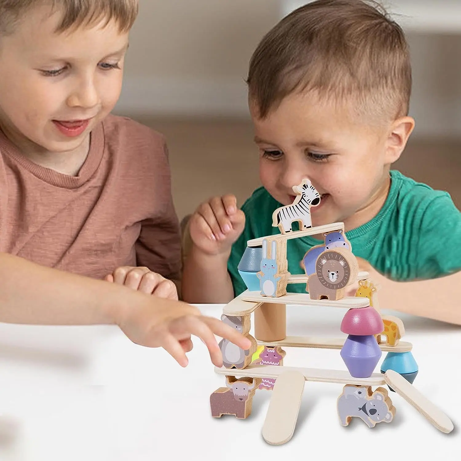 Kids Montessori Wooden Balance Toy Learning  Education Memories Animal Shape Stacking Toys for Preschoolers Fine Motor Skills