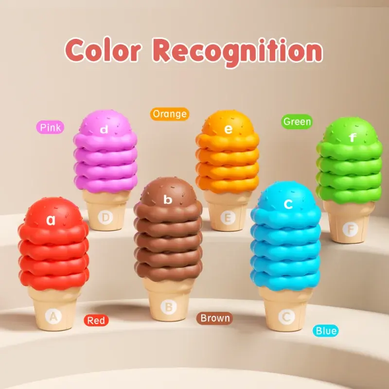 Montessori Toys Baby Ice Cream Preschool Alphabet Learning Counting Color Sorting Set Stacking Toys for Kids Christmas Gifts
