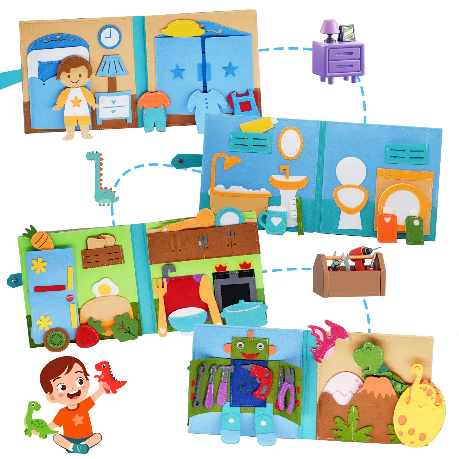 Toddlers Montessori Toy Busy Book 3D Baby Story Cloth Activities Felt Quite Book Board Preschool Learning Education Travel Toys
