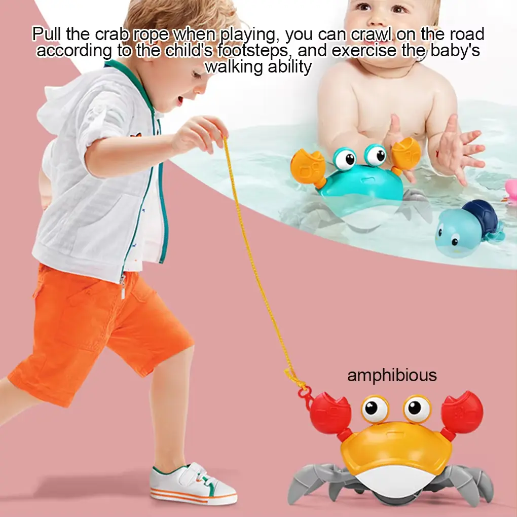 Baby Bathtub Toy, Crab Toy, Portable Clock, Beach Shower Accessories for Small Children, Mobile Toy, Christmas Gift
