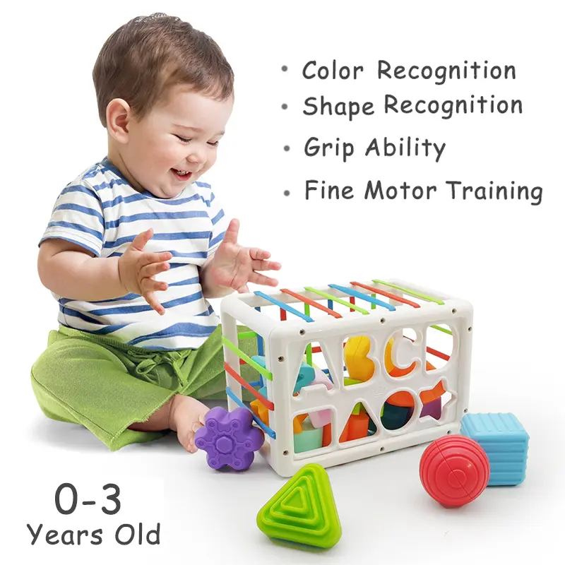 Baby Shape Sorting Toys Children Montessori Educational Toys Colorful Sensory Cube Toys With Elastic Bands For Fine Motor Skills