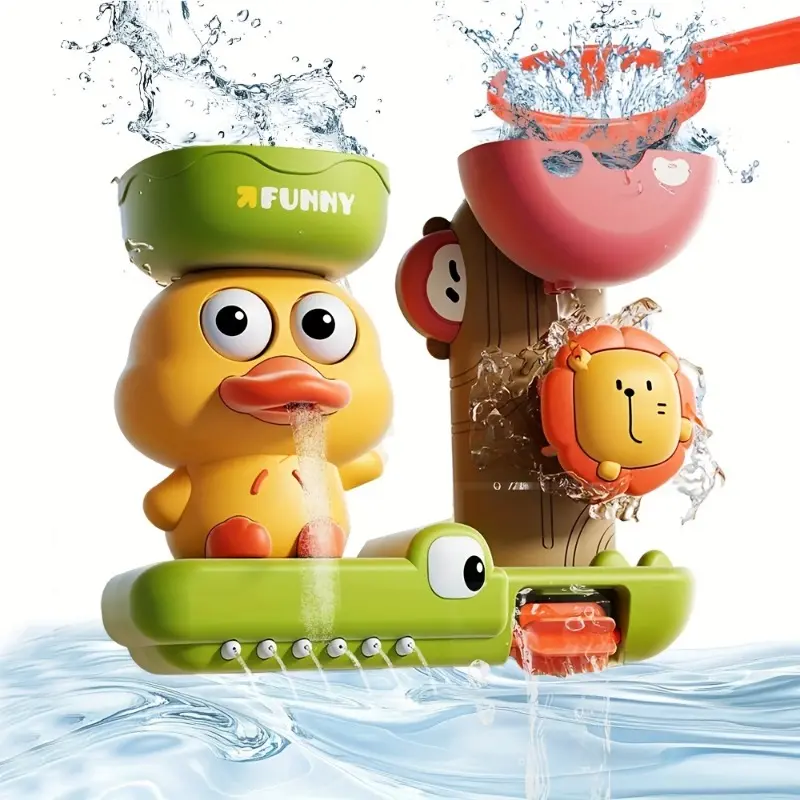 Interactive Duck Bath Toy Colorful Cartoon Animal Shapes Water Scoop Safe Non Toxic Plastic Bathtub Toys Perfect Gift For Kids