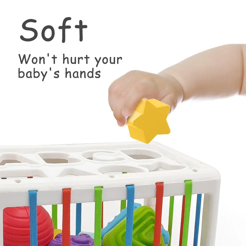 Baby Shape Sorting Toys Children Montessori Educational Toys Colorful Sensory Cube Toys With Elastic Bands For Fine Motor Skills
