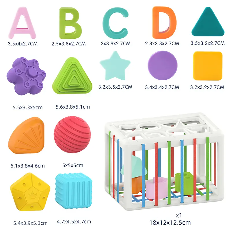 Baby Shape Sorting Toys Children Montessori Educational Toys Colorful Sensory Cube Toys With Elastic Bands For Fine Motor Skills