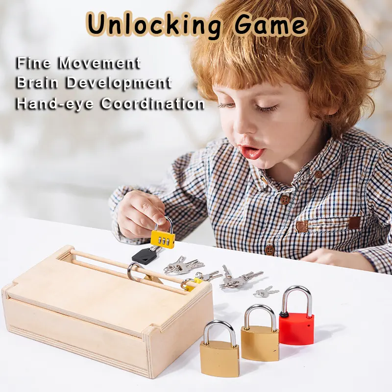 Children Montessori Unlocking Toys Learning Locks With Keys Educational Game Fine Motor Training Sensory Materials Teaching Aids