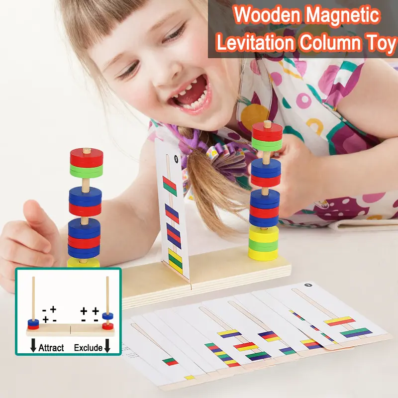 Children Montessori Wooden Nesting Stacking Toy Magnetic Suspended Color Shape Matching Early Education Parent-Child Interaction