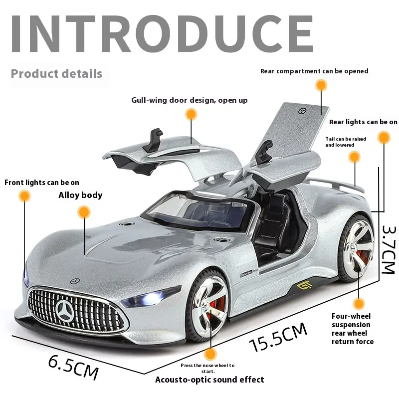1:32 Mercedes Benz AMG Vision GT Supercar Alloy Diecast Car Model Sound & Light Children's Toys Birthday Gifts For Little Boy
