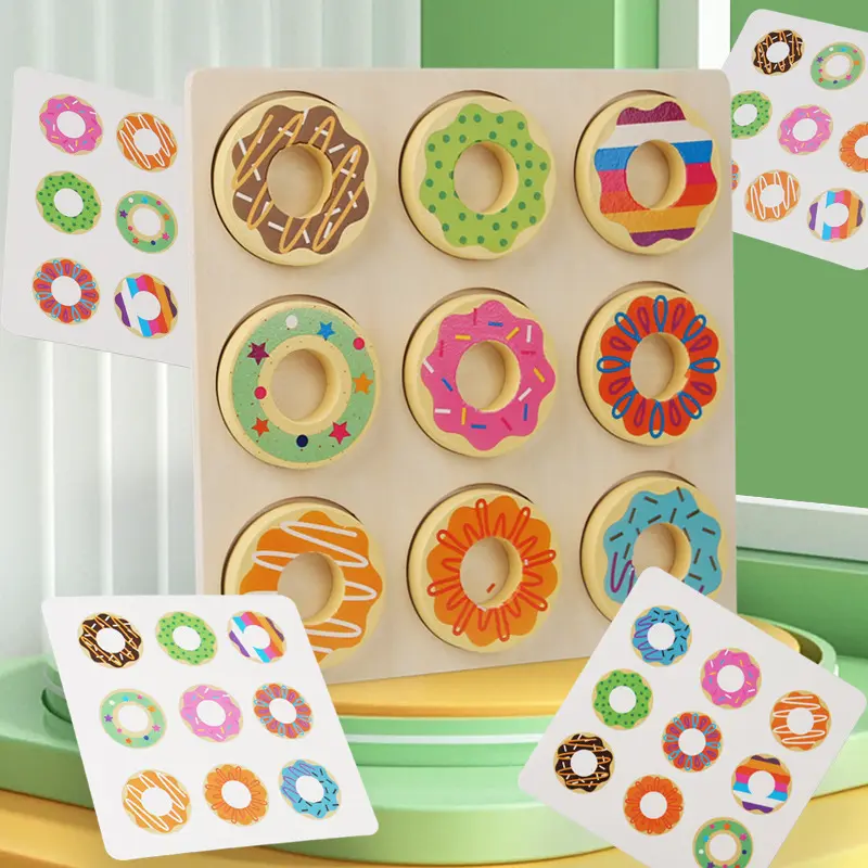 Kids Montessori Material Wooden Doughnut Colors Pairing Toys Early Education Puzzle Toy Color Sorting Matching Game Sensory Toy