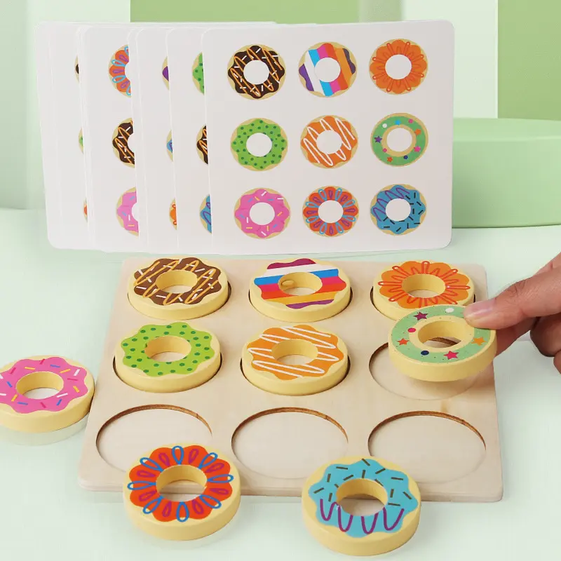 Kids Montessori Material Wooden Doughnut Colors Pairing Toys Early Education Puzzle Toy Color Sorting Matching Game Sensory Toy