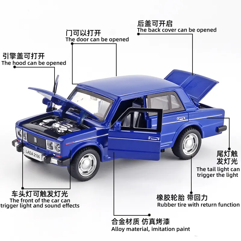 1:32 Lada Jeep Vintage Car Model Alloy Car Diecast Model Sound And Light Pull Back Toys Collection Children Birthday Toy Gift