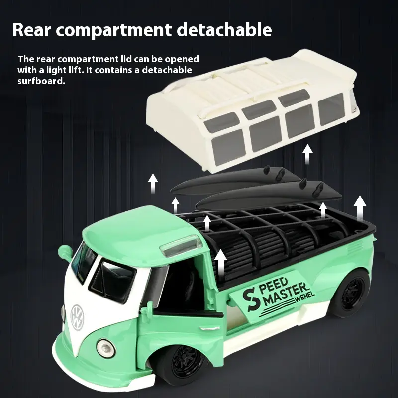 1:32 Scale Volkswagen Bus T1 Modified Metal Alloy Diecast VW Car Model Collection Vehicle Kids Toy Car Holiday Gifts Box Present