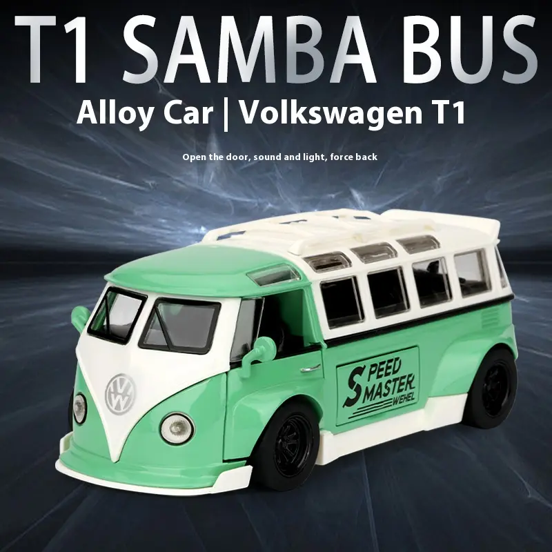 1:32 Scale Volkswagen Bus T1 Modified Metal Alloy Diecast VW Car Model Collection Vehicle Kids Toy Car Holiday Gifts Box Present
