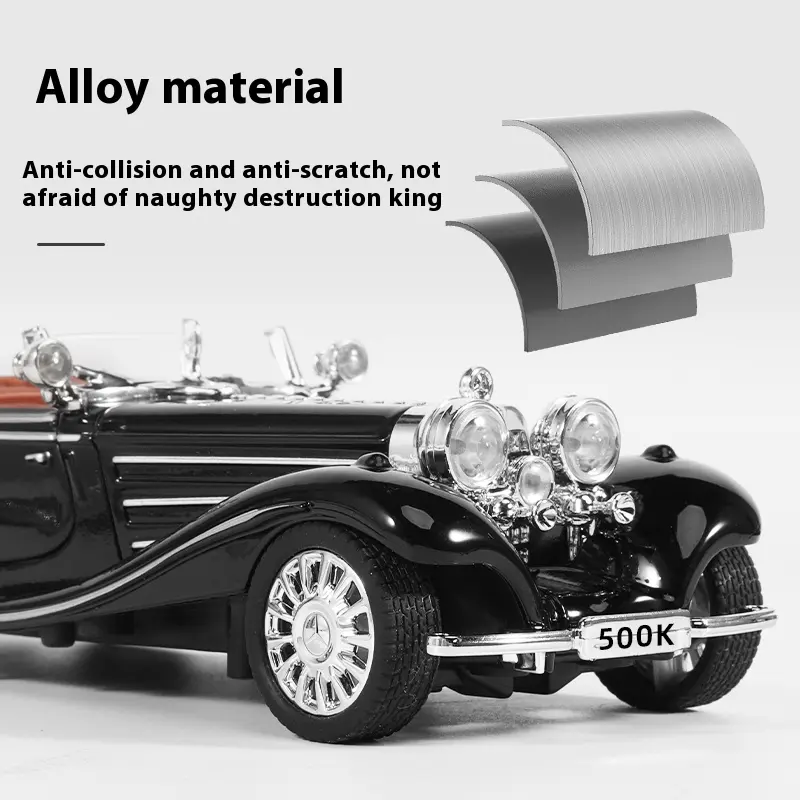 1:32 Mercedes Benz 500K 1936 Classic Alloy Metal Diecast Model Car Sound & Light Hobby Collectibles Birthday Gifts For Boyfriend