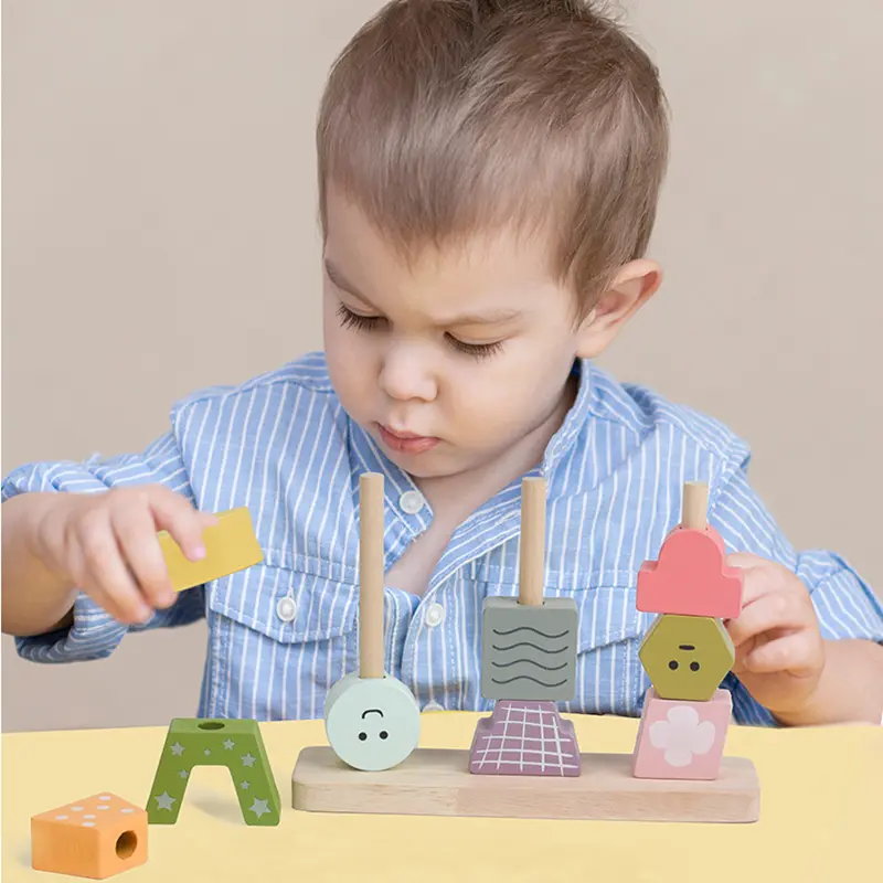 Montessori Wooden Blocks Stacked Toys Baby Shape Matching Sorting Thinking Creative Game Kids Fine Motor Skills Educational Toys