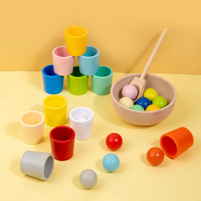 Baby Montessori Rainbow Ball in Cups Color Cognitive Matching Sorting Games Fine Motor Early Education Learning Toy Kid Gift