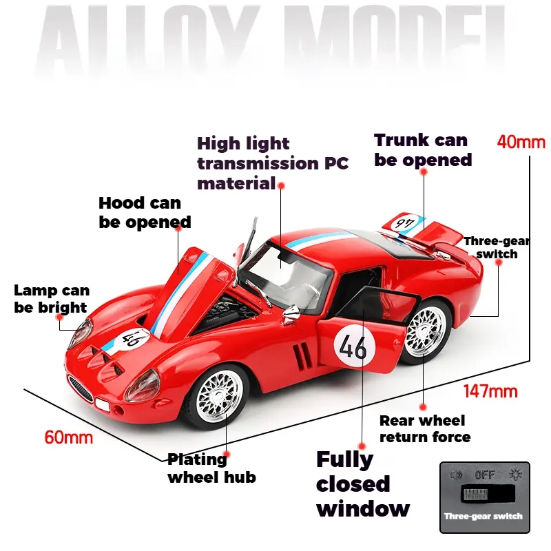 1:32 250 GTO Super Sports Car Alloy Diecast Model Car Metal Miniauto Model GT Collectibles Hobbies Display Ornament Present Boy