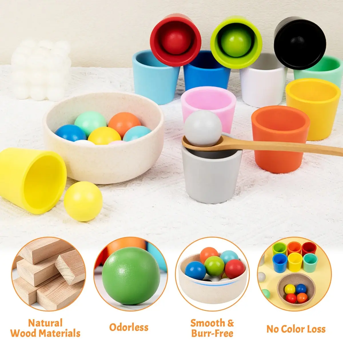 Baby Montessori Rainbow Ball in Cups Color Cognitive Matching Sorting Games Fine Motor Early Education Learning Toy Kid Gift