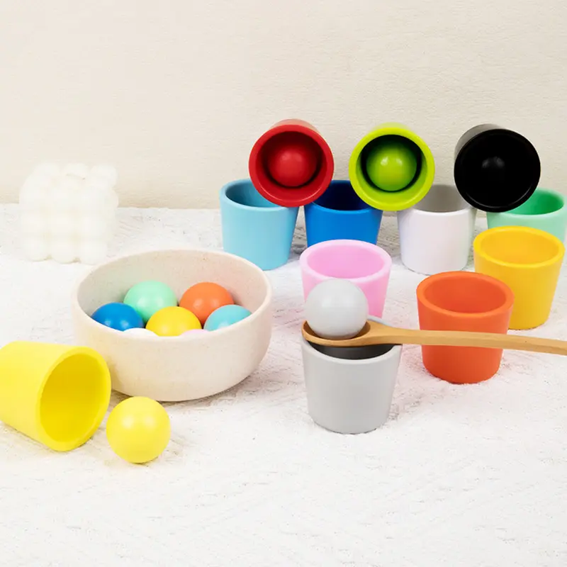 Baby Montessori Rainbow Ball in Cups Color Cognitive Matching Sorting Games Fine Motor Early Education Learning Toy Kid Gift