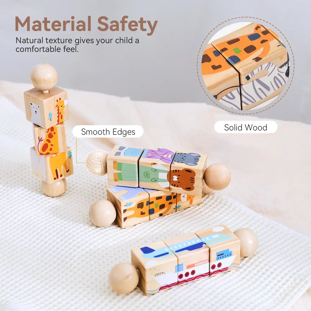 2PC Baby Wooden Rotating Jigsaw Puzzle Hand bell Toy Montessori Educational Sensory Cognition Toys Kid Wooden Music Rattle Toy