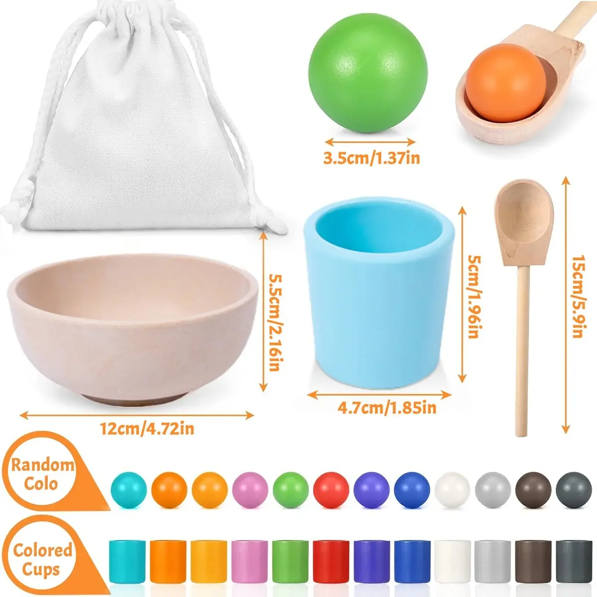 Baby Montessori Rainbow Ball in Cups Color Cognitive Matching Sorting Games Fine Motor Early Education Learning Toy Kid Gift