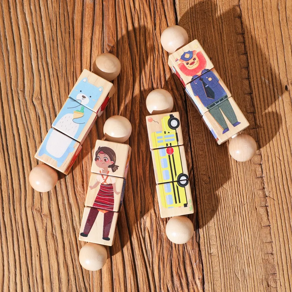 2PC Baby Wooden Rotating Jigsaw Puzzle Hand bell Toy Montessori Educational Sensory Cognition Toys Kid Wooden Music Rattle Toy