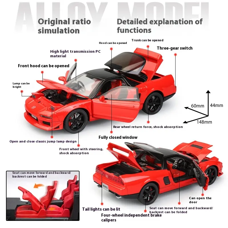 1:32 Honda Acura NSX NA1 Supercar Racing Sports Couple Alloy Metal Diecast Model Car Sound & Light Collection Simulation Gifts
