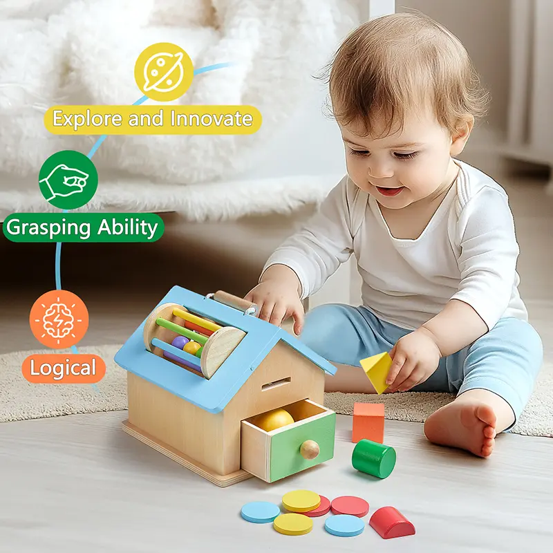 Montessori Permanent Box Baby Toys Sensory Bin Object Coin Box Ball Drop Textile Drum Fine Motor Skills Activity Educational Toy