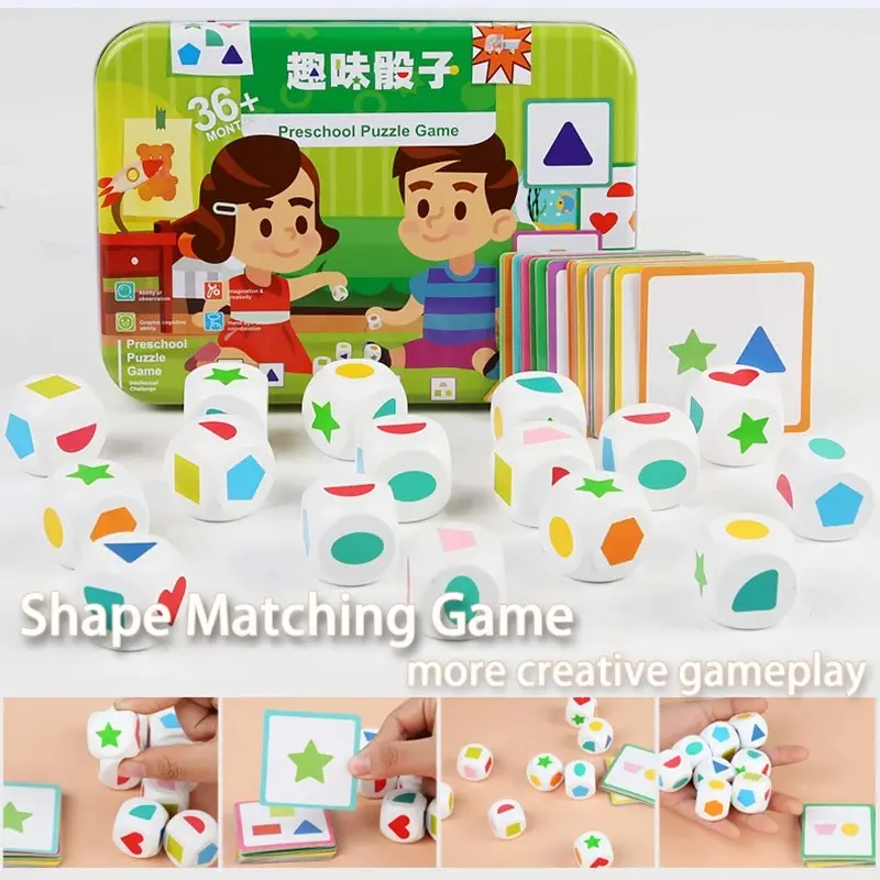 Kid Geometric Dice Set Board Memory Games Shape Colour Matching Sorter Stacking Blocks Montessori Puzzle Sensory Boy Toy Gift