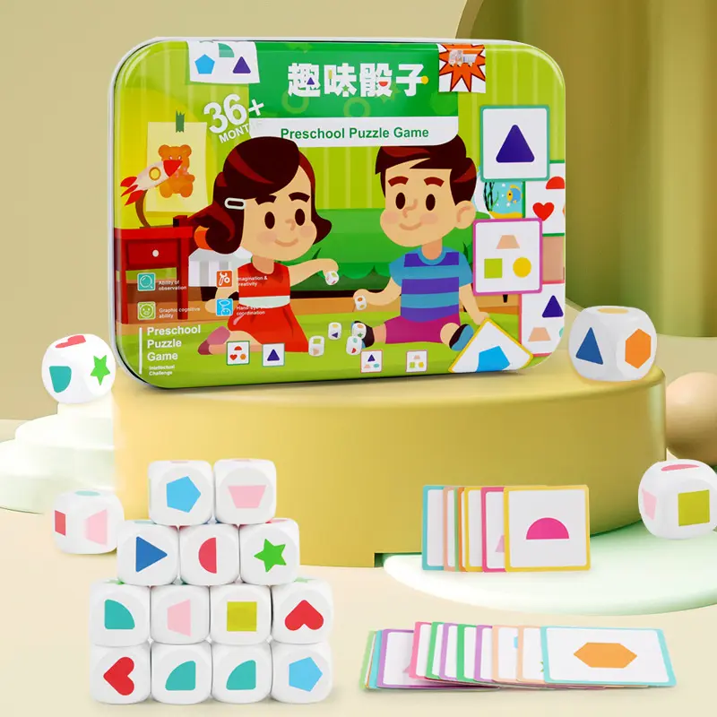 Kid Geometric Dice Set Board Memory Games Shape Colour Matching Sorter Stacking Blocks Montessori Puzzle Sensory Boy Toy Gift
